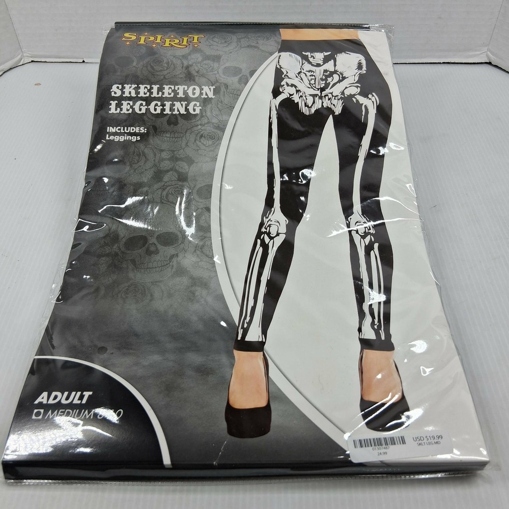 Spirit Halloween Skeleton Leggings Adult Medium Black White Bone Print Costume